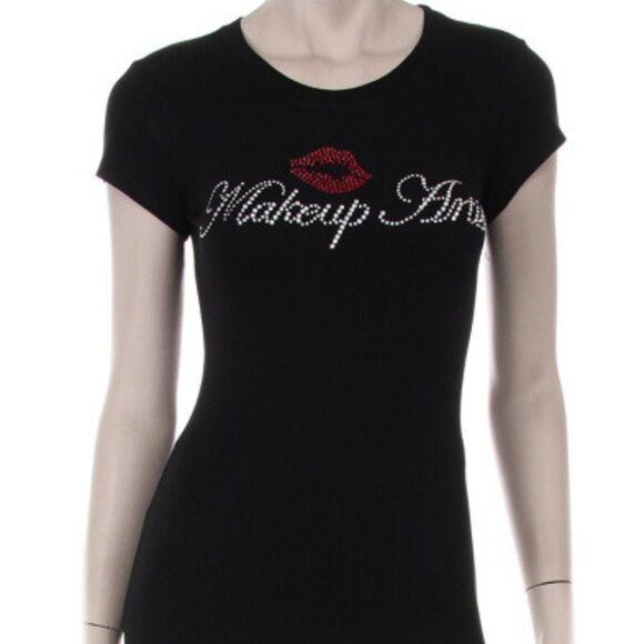 MAKEUP ARTIST Rhinestone Graphic Embellished Black T-Shirt Size Large - NEW - Picture 5 of 5